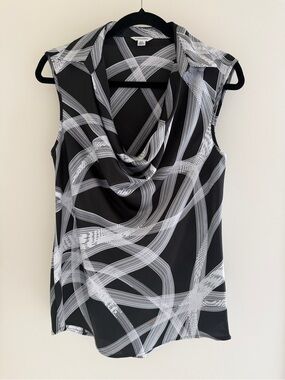 Calvin Klein Black & White Cowl Neck Sleeveless Top